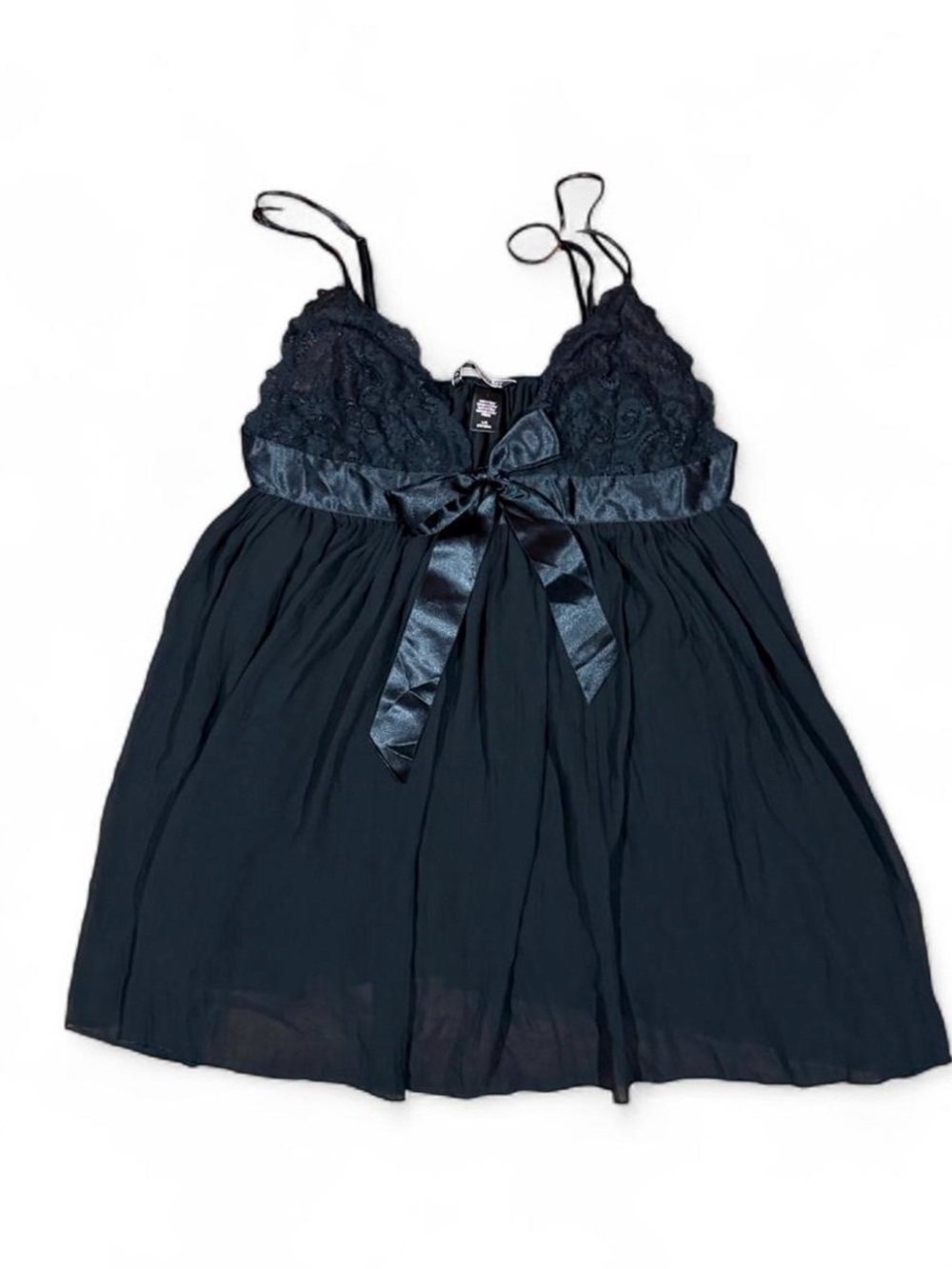 Victoria's Secret Black Lace Babydoll Chemise with Satin Waist Tie